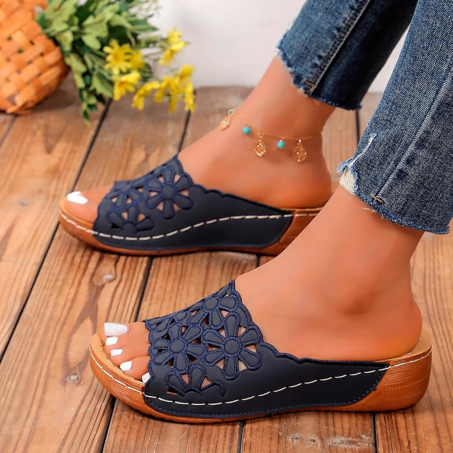 Women's Soft Soled Wedge Sandal Summer Open Toe Wedges Sandals Comfortable Slides Sandals Versatile Sandals