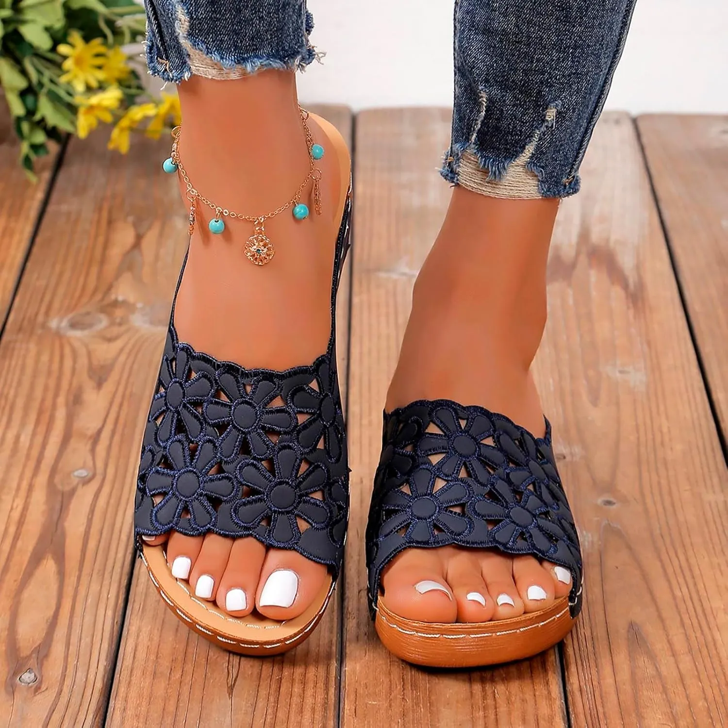 Women's Soft Soled Wedge Sandal Summer Open Toe Wedges Sandals Comfortable Slides Sandals Versatile Sandals