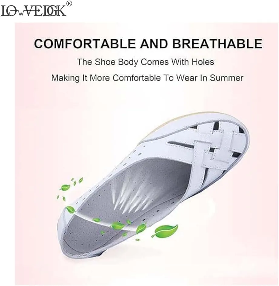 Womens Summer Flats 2025 Orthopedic Loafers Hollow Leather Shoes Comfortable Soft Sandals Casual Slip-On Shoes