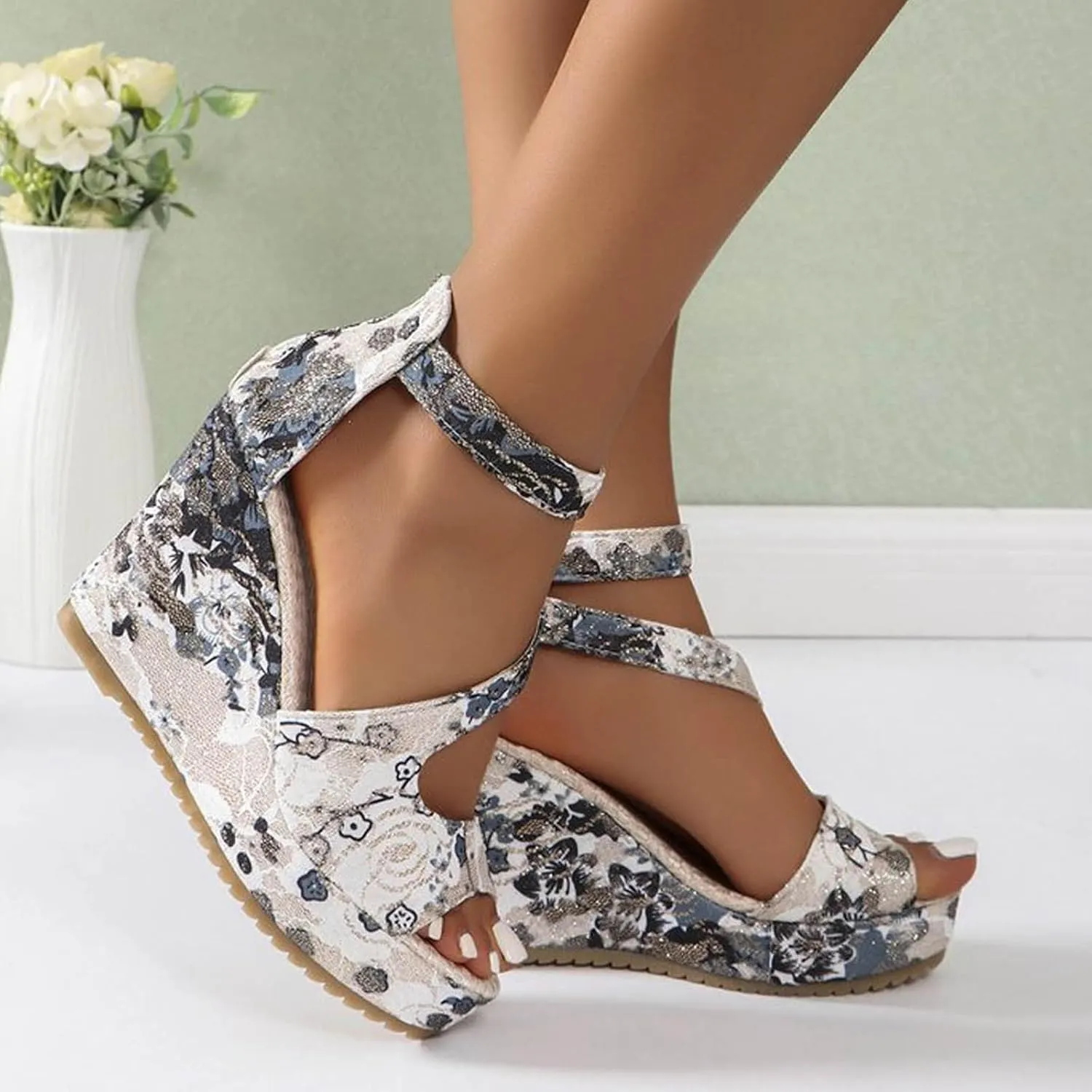 Womens Wedge Sandals Women's Classic Wedge Heels Sandals Leather Sandals Womens Casual Slip on Summer Wedge Sandals