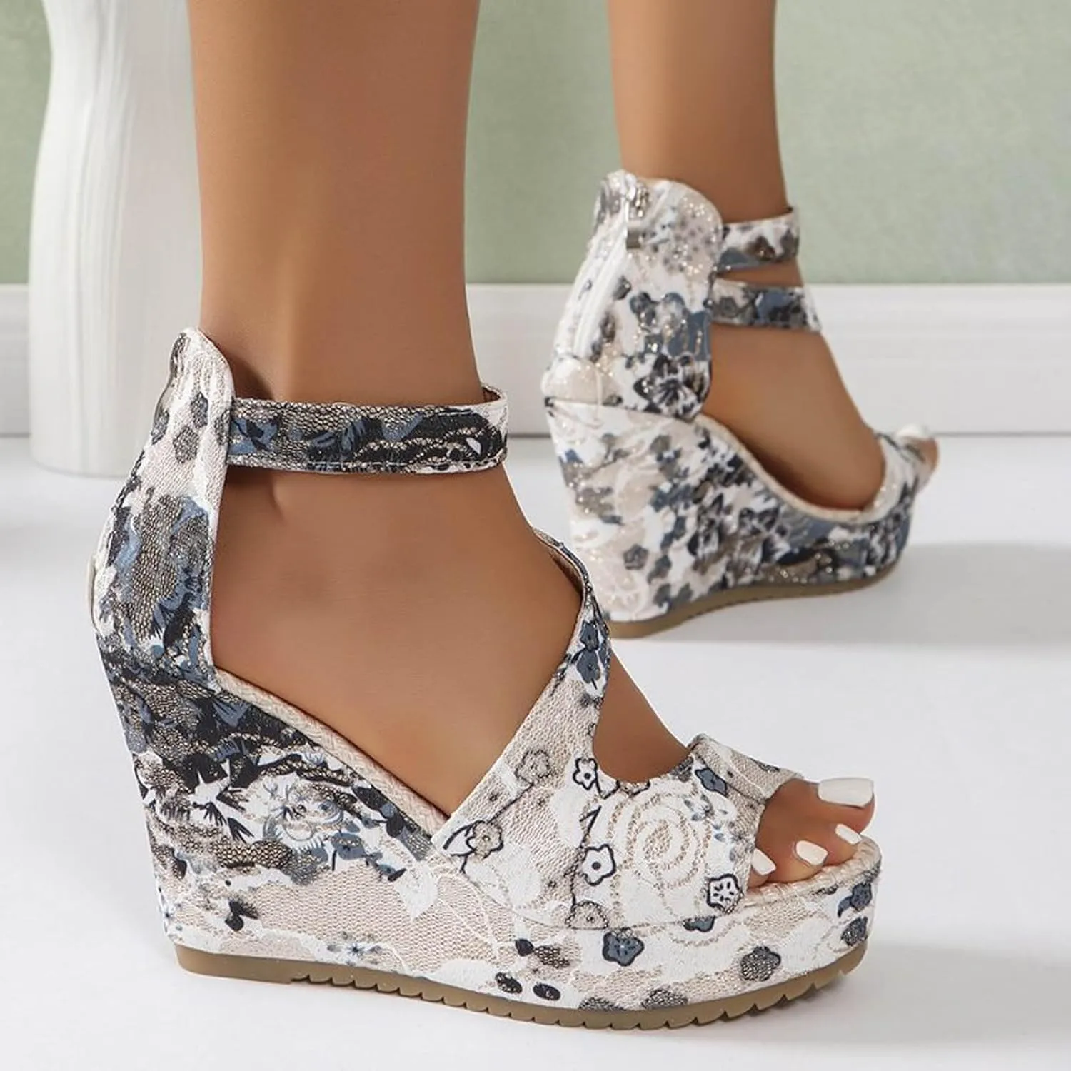 Womens Wedge Sandals Women's Classic Wedge Heels Sandals Leather Sandals Womens Casual Slip on Summer Wedge Sandals
