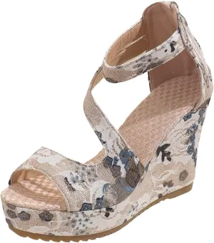 Womens Wedge Sandals Women's Classic Wedge Heels Sandals Leather Sandals Womens Casual Slip on Summer Wedge Sandals