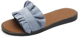xsby Womens Soft Open Toe Slip on Flat Slide Sandals