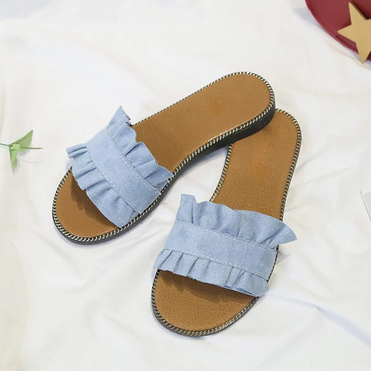 xsby Womens Soft Open Toe Slip on Flat Slide Sandals