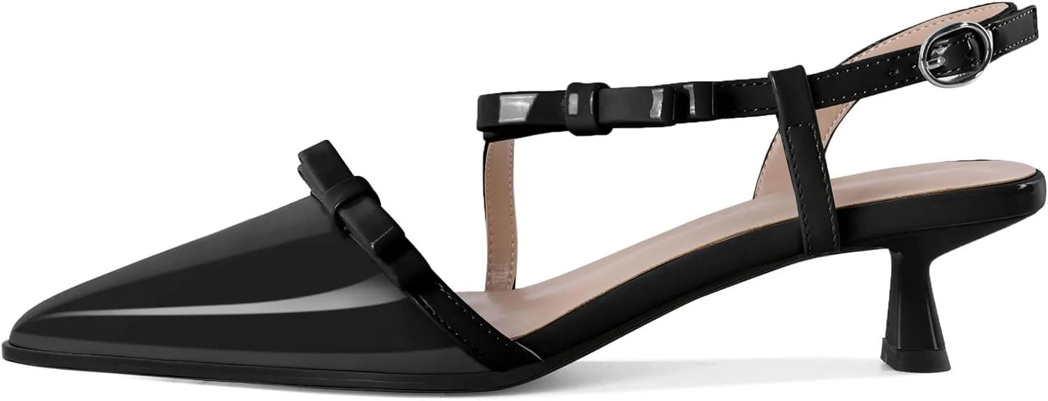 Zamikoo Womens Kitten Heel Pumps Pointed Toe Slingback Bow Pumps Shoes
