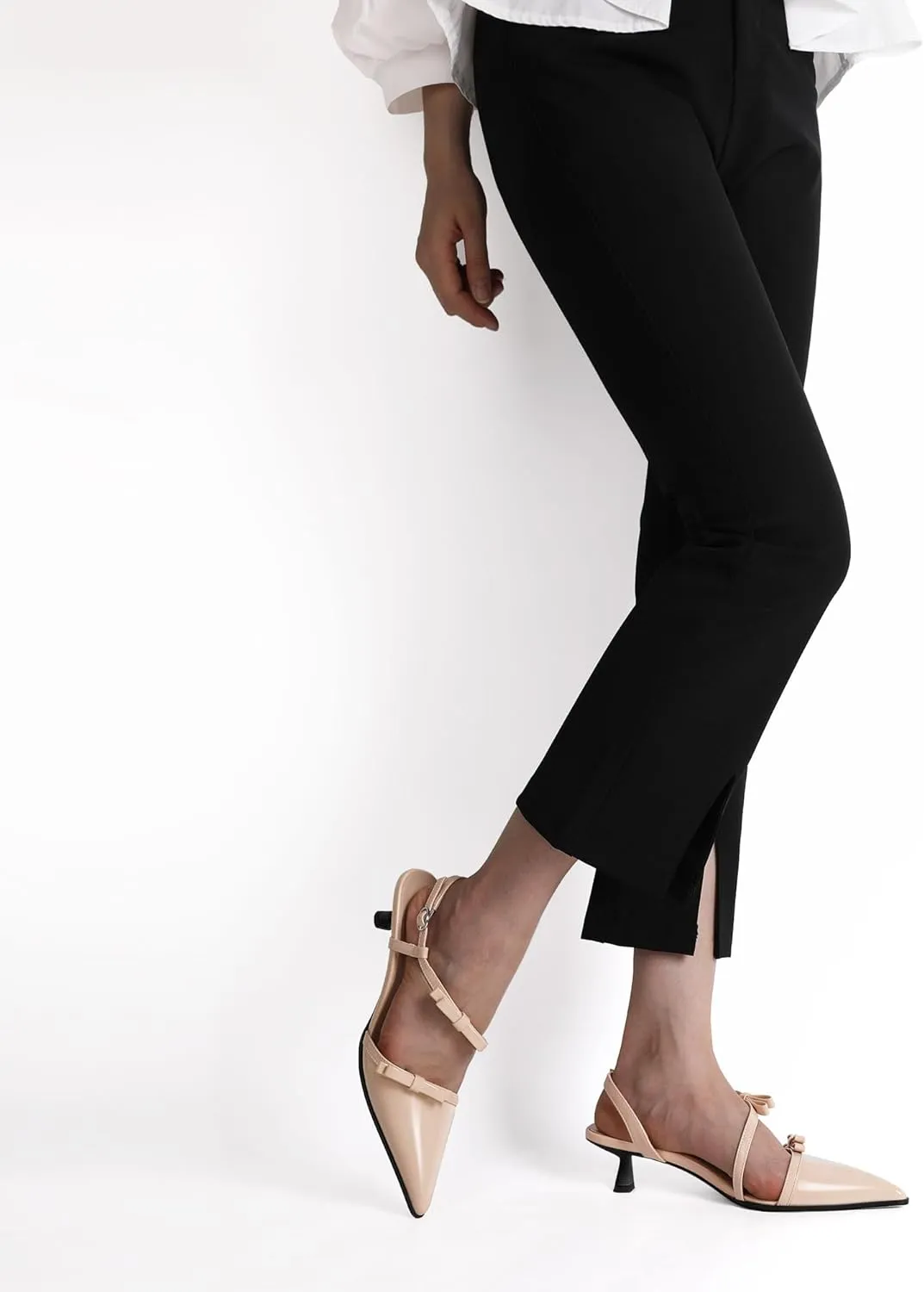 Zamikoo Womens Kitten Heel Pumps Pointed Toe Slingback Bow Pumps Shoes