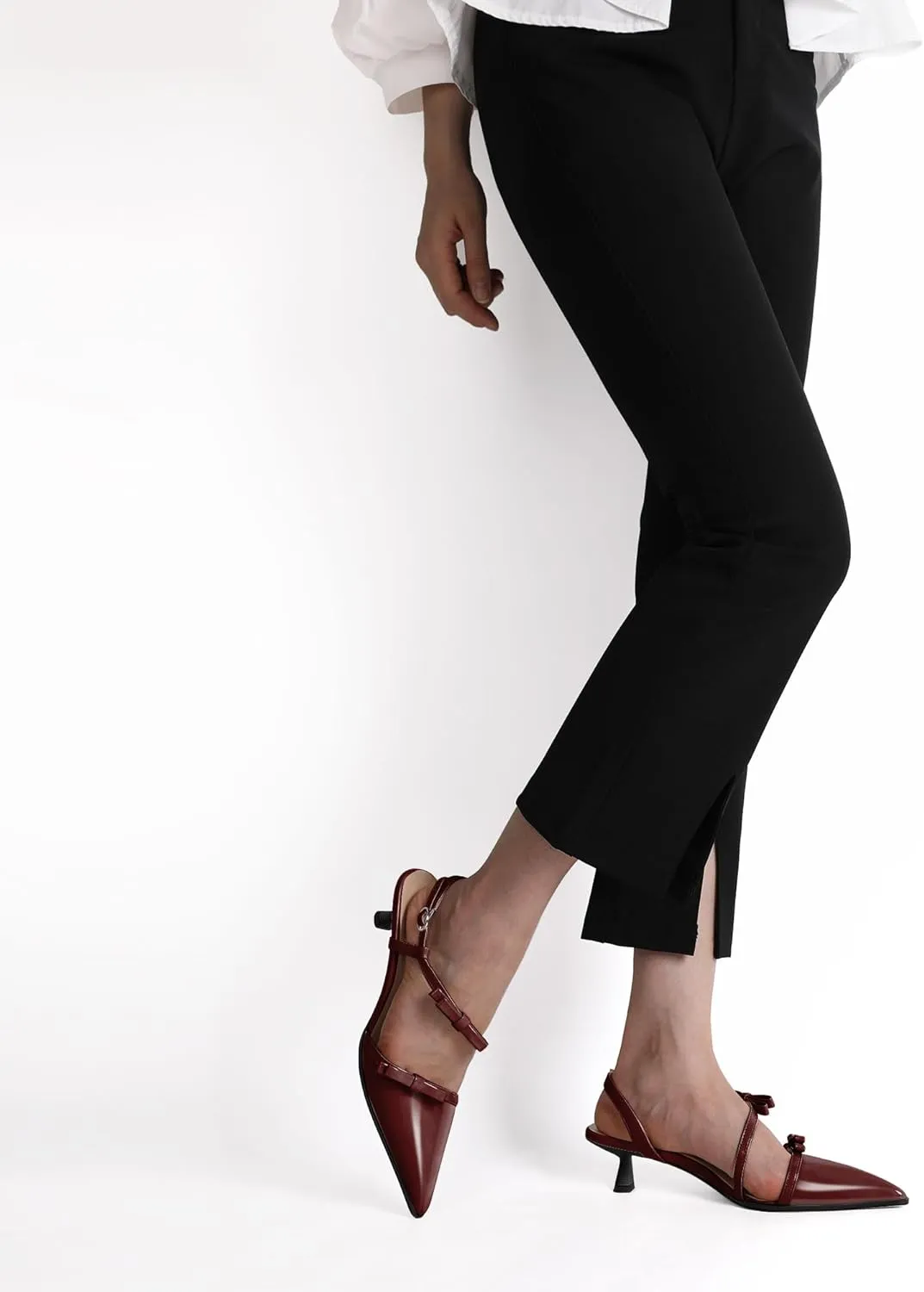 Zamikoo Womens Kitten Heel Pumps Pointed Toe Slingback Bow Pumps Shoes