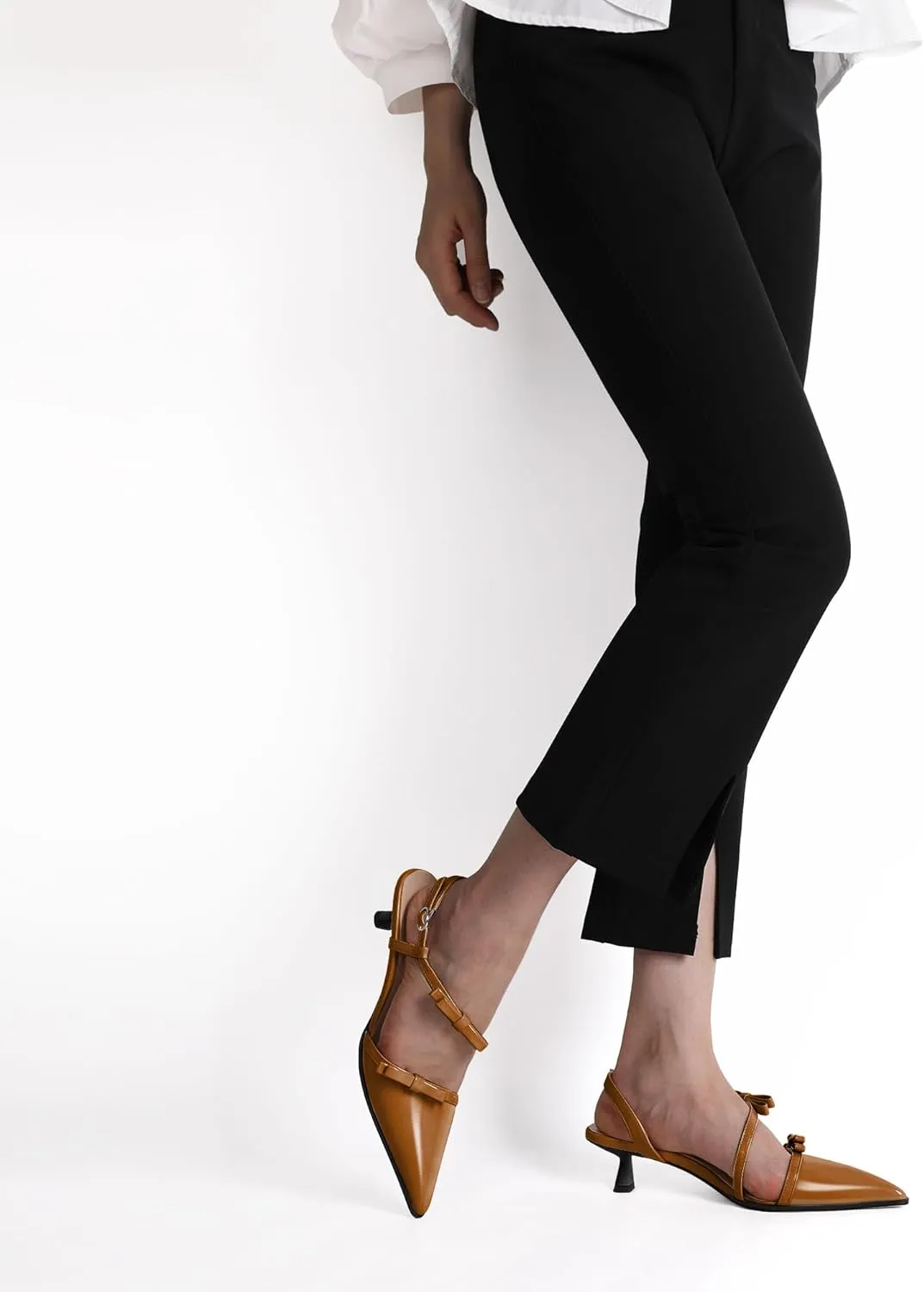 Zamikoo Womens Kitten Heel Pumps Pointed Toe Slingback Bow Pumps Shoes