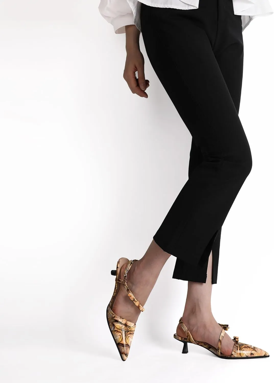 Zamikoo Womens Kitten Heel Pumps Pointed Toe Slingback Bow Pumps Shoes