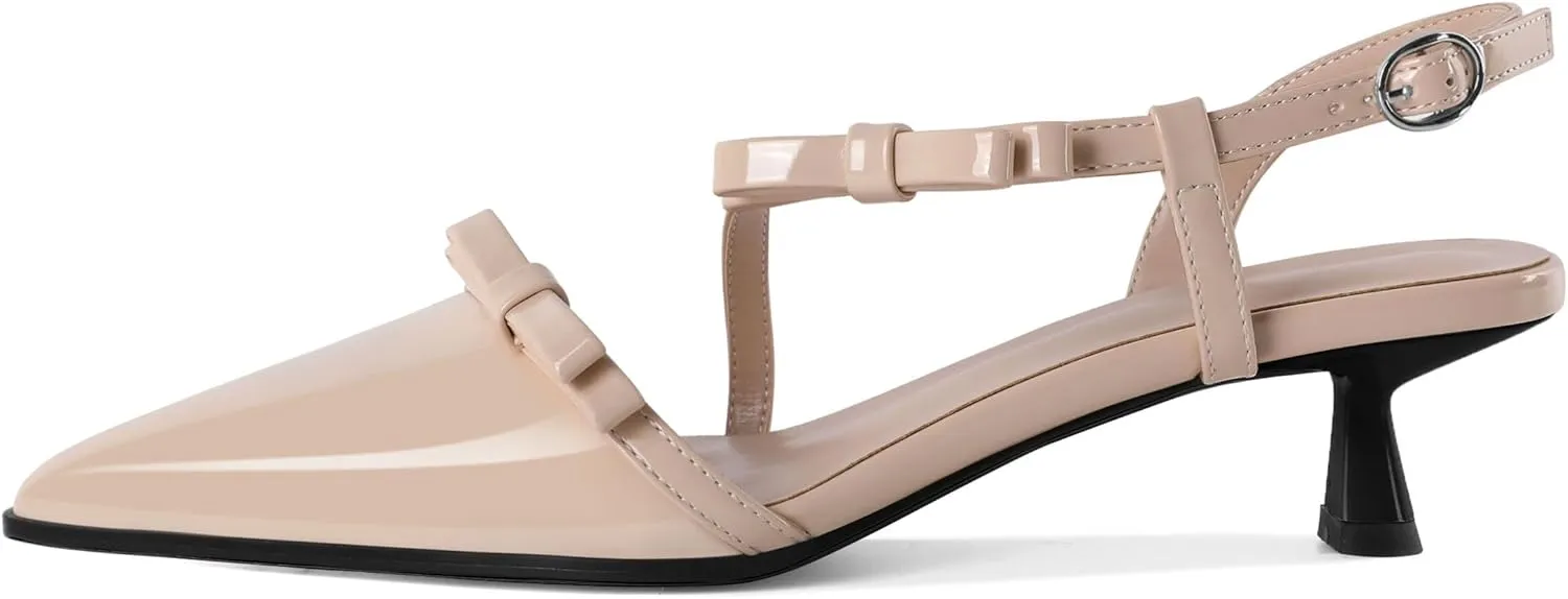 Zamikoo Womens Kitten Heel Pumps Pointed Toe Slingback Bow Pumps Shoes
