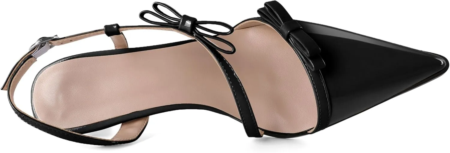 Zamikoo Womens Kitten Heel Pumps Pointed Toe Slingback Bow Pumps Shoes