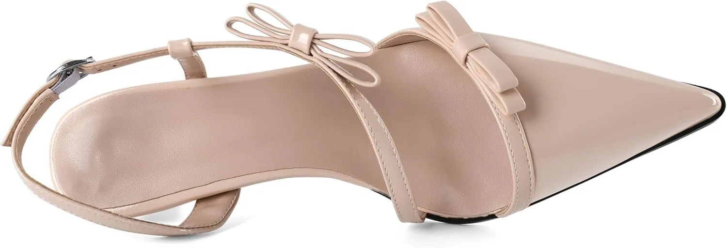 Zamikoo Womens Kitten Heel Pumps Pointed Toe Slingback Bow Pumps Shoes